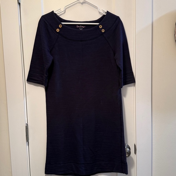 Lilly Pulitzer Blue 3/4 Sleeve Terry Scoop Neck Dress Blue Size Large - Picture 1 of 6